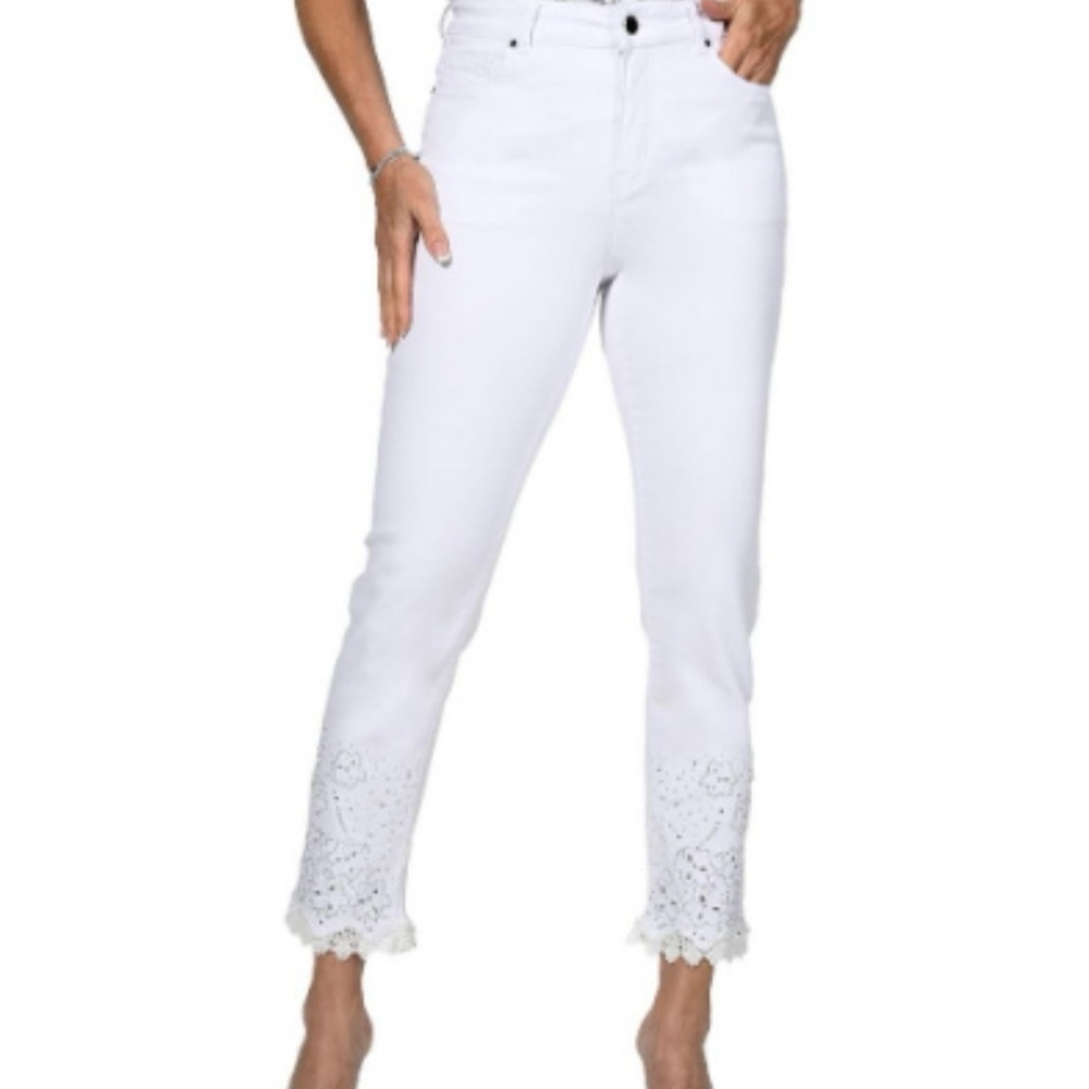 Juliette White Denim Pants with Lace & Embroidery Size 6